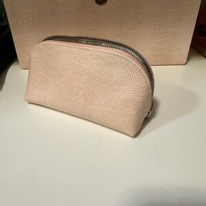 Barely used Pottery Barn cosmetic case in Blush croco-style leather